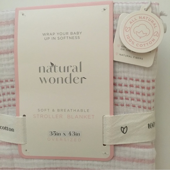 NEW Baby Blanket Cotton Muslin Breathable Pink Stripes | Natural Wonder - Picture 2 of 5